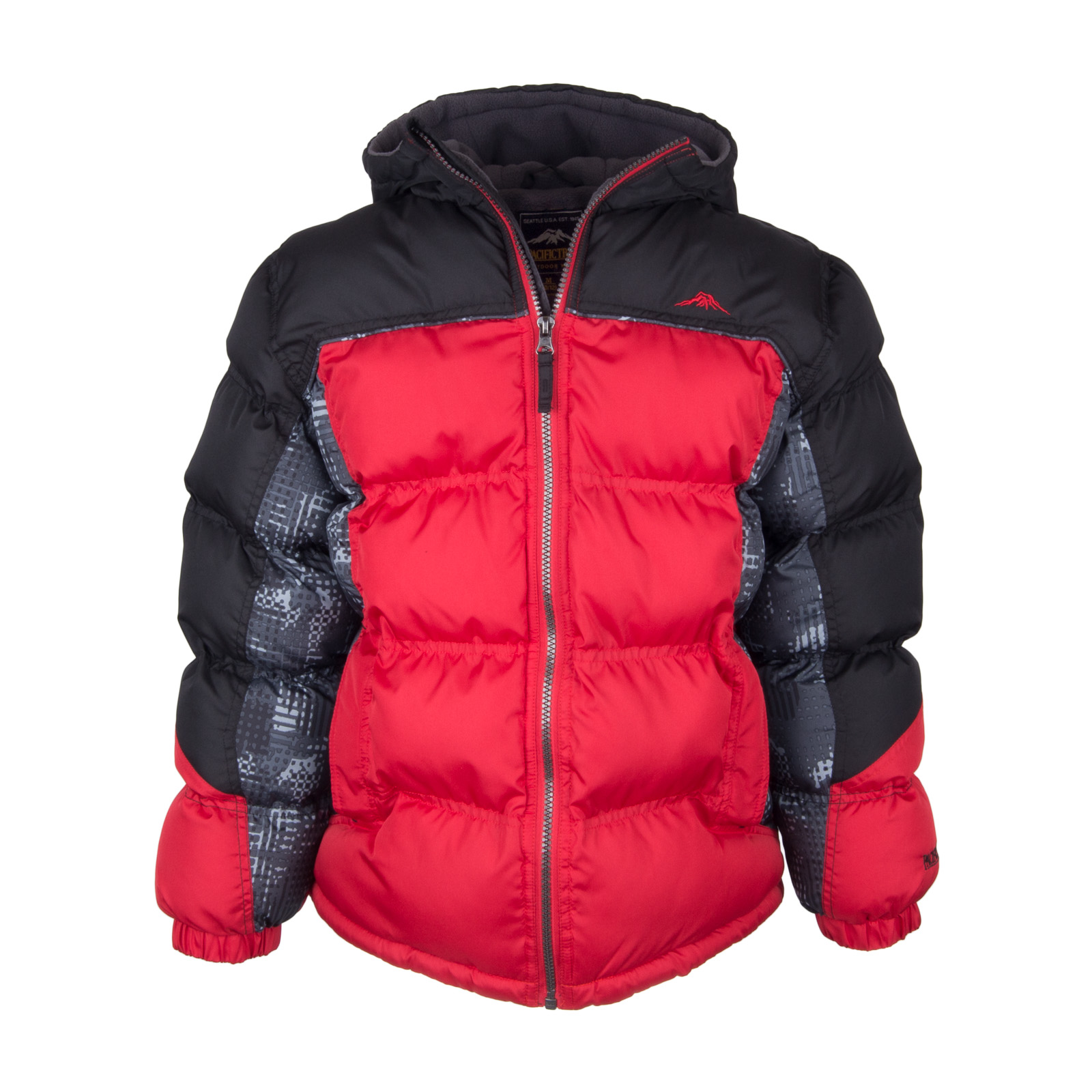 Heavy Weight Color Blocked Puffer with Print Insert and Fleece Lining
